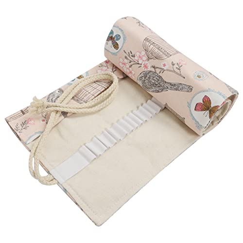 Canvas Pencil Wrap Case, 48 Holes Colored Pencil Roll Holder Storage Pouch for Artist, Office (48 Holes, Beige) - color: Beige, style: 48 Holes