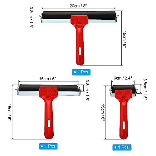 PATIKIL 2.4" 6" 8" Rubber Roller Brayer, 3 Pack Anti Skid Hard Rubber Roller Tools for Wallpaper Printing Printmaking Ink Stamping Tape Construction, 3 Size