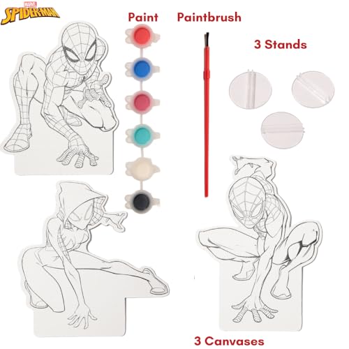 Innovative Designs Marvel Spiderman Canvas Paint Set for Kids with 3 Canvases, Acrylic Paint, Paintbrush & Stands - color: Spiderman