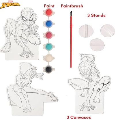 Innovative Designs Marvel Spiderman Canvas Paint Set for Kids with 3 Canvases, Acrylic Paint, Paintbrush & Stands - color: Spiderman