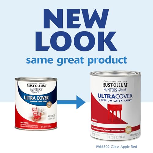 Rust-Oleum 1966502 Painter's Touch Brush Acrylic Latex Paint, 1 Quarts (Pack of 1), Gloss Apple Red, (Pack of 1) - color: Gloss Apple Red, size: 1 Quarts (Pack of 1)