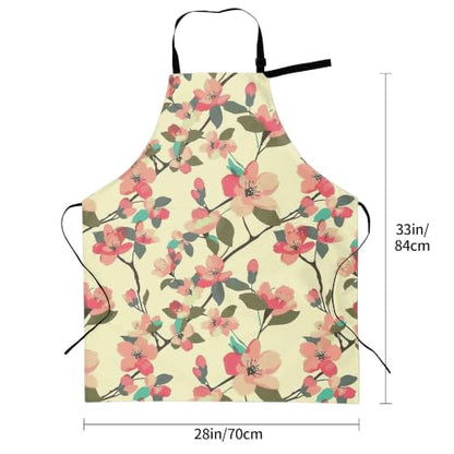 Cream Pastel Wildflower Art Waterproof Apron with Pockets | Garden Aprons for Men Women Adjustable Bib Apron for Cooking Kitchen Baking BBQ Painting Housework Oil Resistant - color: Apricot Blossom Boughs
