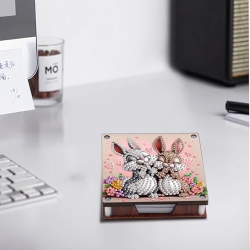 JISHSHAY 2 PCS Diamond Art Note Box Rabbit Diamond Painting Note Pad Holder Animal Gem Painting Gem Art Memo Boxes Mosaic Kits for Adults Embroidery Kit Memo Pad Holder, Contains 120 Sheets of Paper - color: Rabbit