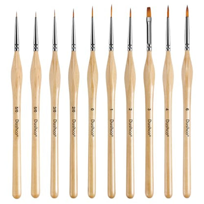 10 pcs Miniature Detail Paint Brushes Set - Precision Round & Filbert Brushes for Miniature, Model Painting, Watercolor & Figurines - Fine Tip Artist Brush Kit with Ergonomic Handle (Wood)
