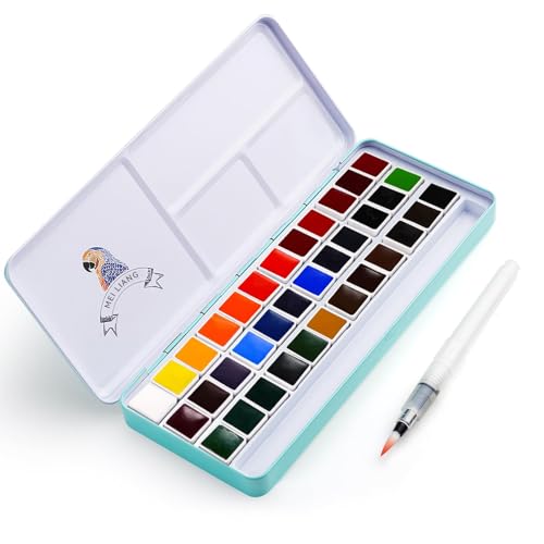 MeiLiang Watercolor Paint Set, 36 Vivid Colors in Pocket Box with Metal Ring and Watercolor Brush, Perfect for Students, Beginners and More - style: Solid Set 36 Color