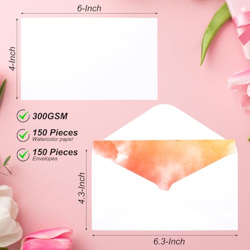 PATIKIL 100 Sets Pure Cotton Watercolor Cards 140lb/300 GSM Postcards with Envelopes for Art Painting Creative Thank Notes, 4x6 Inch