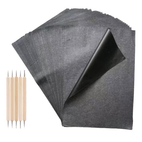 BRIGHTFUFU Black Graphite Transfer Paper and Stable Tracing Paper 55pcs A4 with Dual Tip Stylus Pens, Reusable Design for Creative Projects on Wood Canvas, and Artistic Surfaces