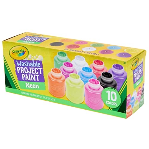 Crayola Washable Kids Paint, 10 Neon Paint Colors, 2 Oz Bottles, Gift