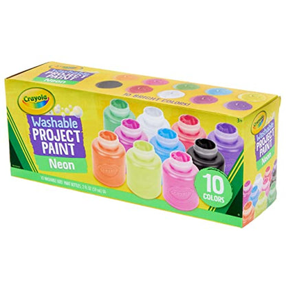 Crayola Washable Kids Paint, 10 Neon Paint Colors, 2 Oz Bottles, Gift