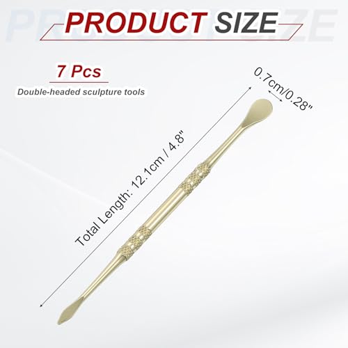 HARFINGTON 7pcs Wax Carving Tool 4.75" Double-Headed Stainless Steel Sculpture Tools Kit Modeling Engraving Sculpting Spoons for Clay Pottery Crafts Shaping, Gold Plated - color: Gold Plated
