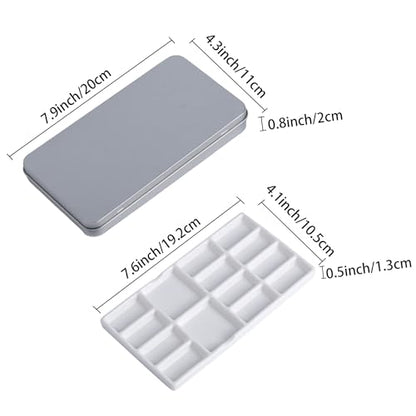 Travel Watercolor Palette,Portable Ceramic Palette with 14 Well,Metal Paint Box with Porcelain Palette(Silver Box) - color: Silver