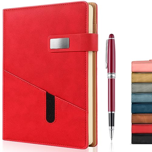 A5 Lined Leather Journal with Pen, 240 Pages Refillable Hardcover Notebook with Pocket and Magnetic Buckle, 80gsm Thick Daily Diary for Men and Women, Great Gift for Business Travel Personal - Red - color: Red, size: A5 Lined Paper