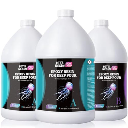 Deep Pour Epoxy Resin, 3 Gallon 2-4 inch Clear Epoxy Kit,Bubble Free Crystal Clear 2:1 Casting Resin,Low Viscosity Casting for River Table,Wood, Art Craft,Countertop - size: 3 gallon