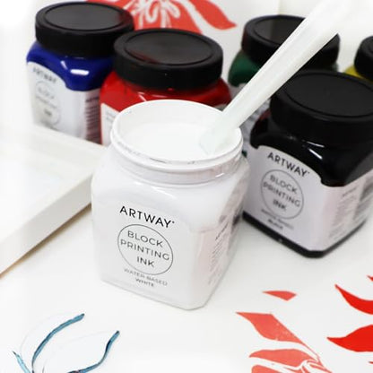 Artway Premium Block Printing Ink - 250ml - White - Ideal for Relief, Block and Lino Printmaking - color: White