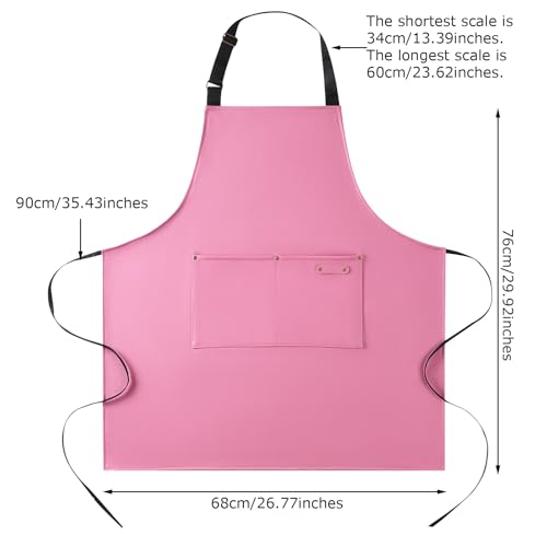 eywlwaar PU Waterproof Apron with 2 Big Pockets Adjustable Oil Proof Apron for Kitchen Dishwashing Cooking 29.92"x 26.77" - color: Pink