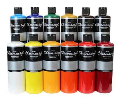 Chroma Chromacryl Premium Acrylic Paint - Pints - Set of 12 - Assorted Colors