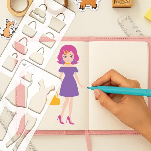 12 Sheets Fashion Cartoon Doll Painting Stencil, 12 Styles DIY Clothing Overlay Drawing Templates Pop Art Fashion Plastic Art Templates for Painting on Wall Wood Home Decor - style: Cartoon Doll
