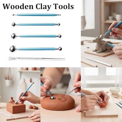14 Piece Clay Tools Kit – Pottery and Polymer Clay Sculpting Set for Beginners & Adults, Air-Dry Clay Tools for Carving, Drawing, Molding, Shaping and Modeling(14)