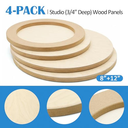 Falling in Art Unfinished Round Birch Wood Canvas Panels Kit, 4 Pack of 2 Sizes 8' and 12' Studio 3/4’’ Deep Cradle Boards for Pouring Art, Crafts, Painting, and More - size: 8'+12' round 2 PACK