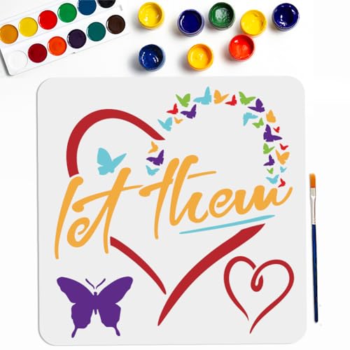 MAYJOYDIY Let Them Love Butterfly Stencils 11.8×11.8inch Large Heart Love Painting Stencil with Paint Brush Romantic Butterfly Heart Drawing Stencil for Canvas Wall Furniture Decor DIY Art Crafts - color: Let Them Love Butterfly