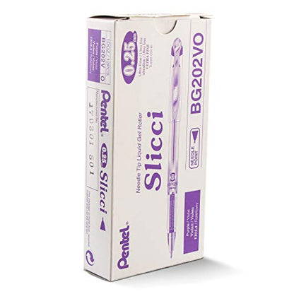 Pentel Arts Slicci 0.25 mm Extra Fine Gel Pen, Violet Ink, Box of 12 (BG202-V) - color: Violet, size: 12 Count (Pack of 1), style: 0.25mm
