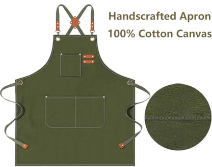 AFUN Aprons for Men Women with Large Pockets, 16-Ounce Cotton Canvas Cross Back Apron - color: Army Green