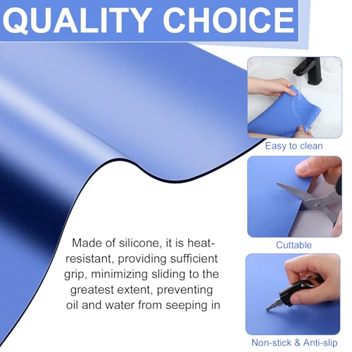 LemonRoad 2 Pack 36 x 24 Inch Extra Large Silicone Craft Mat Heat Resistant Table Protector Jewelry Casting Mat for Painting Clay Baking Kitchen, Blue & Orange