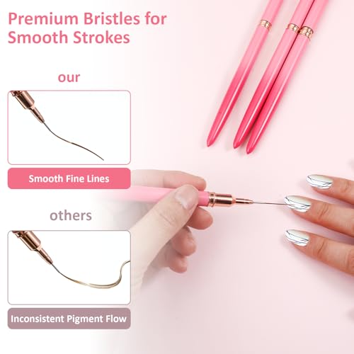 5 Pcs Metallic Nail Art Brushes Set, Nail Liner Brushes Painting Art Design Nails Arts Brush for Gel Polish for Long Lines, Thin Details, Fine Drawing Sizes 5 8 13 20 25 mm