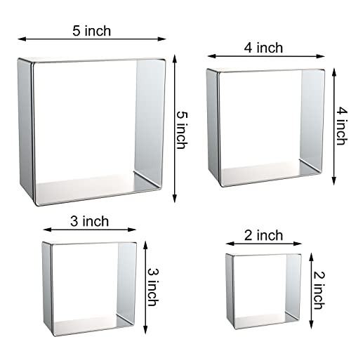Square Cookie Cutter Set Large - 5 Inch, 4 Inch, 3 Inch, 2 Inch - Geometric Frame Plaque Cookie Cutters Shapes Biscuit Molds - Stainless Steel - color: Square