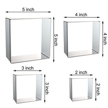 Square Cookie Cutter Set Large - 5 Inch, 4 Inch, 3 Inch, 2 Inch - Geometric Frame Plaque Cookie Cutters Shapes Biscuit Molds - Stainless Steel - color: Square