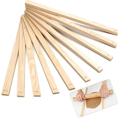 Clay Rolling Pin Guides, 10Pcs Pottery Teaching Rolling Mud Stick Guide, Pottery Tools, Wooden Slab Roller, Clay Tools, Mudboard Tools for Polymer Thickness