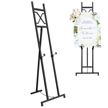 Easel Stand, 13.5" x 53.5" Adjustable Height Metal Easel Display Stand (Black) - color: Black