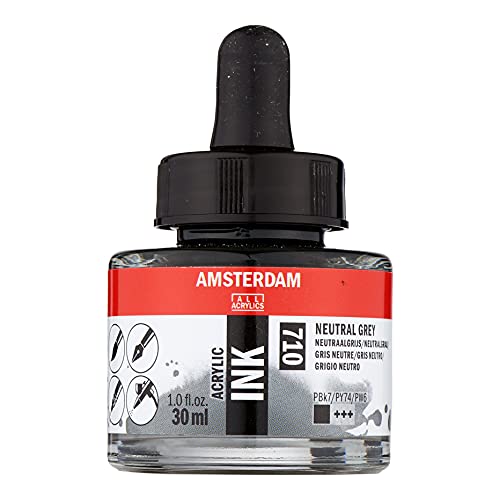 Amsterdam Acrylic Ink Bottle 30 ml Neutral Grey 710 (17207100) - color: Neutral Grey, size: 1 fl oz