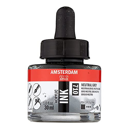 Amsterdam Acrylic Ink Bottle 30 ml Neutral Grey 710 (17207100) - color: Neutral Grey, size: 1 fl oz