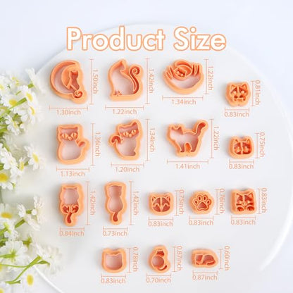 Puocaon Cats Polymer Clay Cutters - 16 Pcs Small Cat Stud Clay Cutters for Earrings, Hanging Cat Dangle Earrings Polymer Clay Cutters, Cute Kitten Gesture Clay Cutters