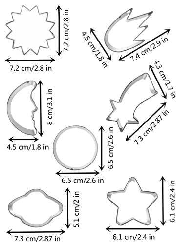 Planet Series Cookie Cutter Set of 7 pcs, Stainless Steel Universe Outer Space Fondant Cutters Set for Holiday Baking Clay DIY Molds