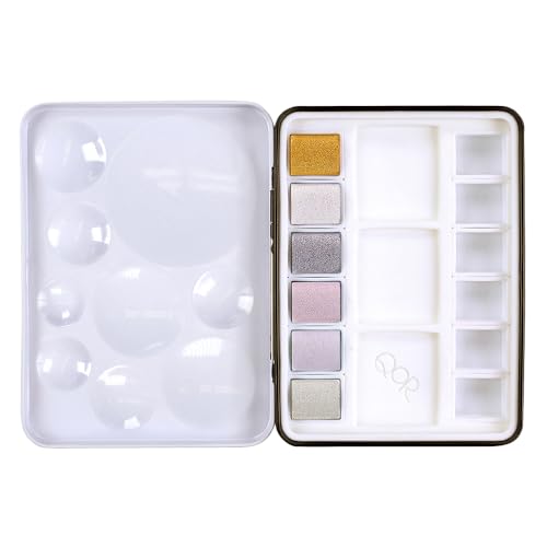 QoR Reflective Half Pan Set by GOLDEN, 6 Half Pan Watercolors, Professional Watercolor Paint Set
