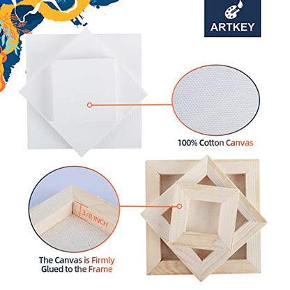 Artkey Mini Canvas, 2x2 inch 24-Pack Small Canvases for Painting, 100% Cotton 2/5 Inch Profile Square Canvas Painting Canvas for Acrylics Oil Watercolor Painting & Signs Crafts