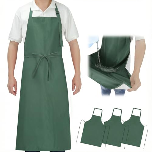 SHEOMERN Aprons for Men Kitchen Cooking – Waterproof & Oil Proof 3-Layer Long Pocket-Free Chef Apron for Grilling BBQ Baking – Gift for Men - color: Darkgreen