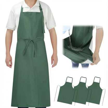 SHEOMERN Aprons for Men Kitchen Cooking – Waterproof & Oil Proof 3-Layer Long Pocket-Free Chef Apron for Grilling BBQ Baking – Gift for Men - color: Darkgreen