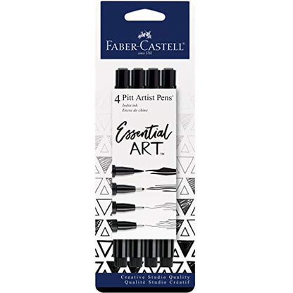 Faber-Castell Pitt Artist Pens Essential Set - 4 Black Markers, Variety of Nibs - style: Essential Art (Black)