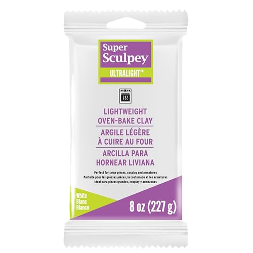 Polyform Super Sculpey Ultralight White, Lightweight, Non Toxic. Soft, Sculpting Modeling Polymer clay, Oven-bake clay, 8 oz bar. Great for all advanced sculptors, artists and cosplayers.