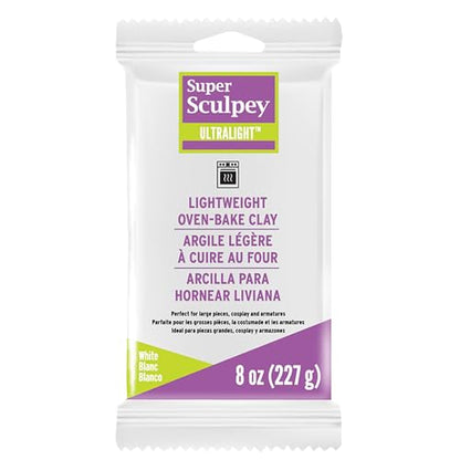 Polyform Super Sculpey Ultralight White, Lightweight, Non Toxic. Soft, Sculpting Modeling Polymer clay, Oven-bake clay, 8 oz bar. Great for all advanced sculptors, artists and cosplayers.