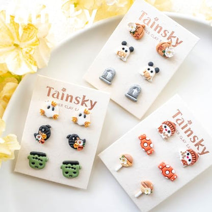 Tainsky Halloween Studs Polymer Clay Cutters, 22 Shapes Halloween Studs Clay Earrings Cutters for Clay Jewelry (C) - color: Studs-C