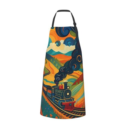 KKdskkds Tribal Boho Geometric Multi-Purpose Adjustable Waterproof Apron With Pocket For Men Women - color: Train Passing Through Colorful Fields