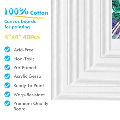 GOTIDEAL 40pcs 4x4 inch White Canvas Panels for Acrylic Painting, Primed Cotton Canvas Boards - size: 4x4 inch