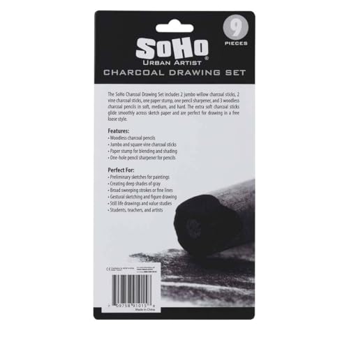 Soho Urban Artist Charcoal Drawing Set - Drawing Charcoal for Artists, Students, Blending, Live Figure Drawing, & More! - [Black - Drawing Set] - size: 1 Count (Pack of 1)