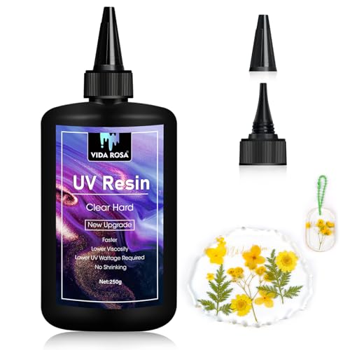 VIDA ROSA UV Resin 250g- Upgraded Crystal Clear, Low Odor Hard Ultraviolet Curing Epoxy Resin for Jewellry Making Art Pendants, Earrings, Bracelets, Casting & Coating, Transparent - color: 250g