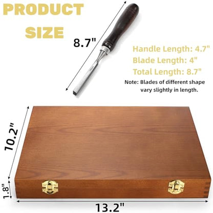 Covzoe 12 Pieces Wood Chisel Set, Woodworking Carving Tools with Wooden Box, CR-V Steel Edge Blade with Premium Wood Handle, Professional Wood Gouge Turning Tools for Craftsman Carpenter Beginners