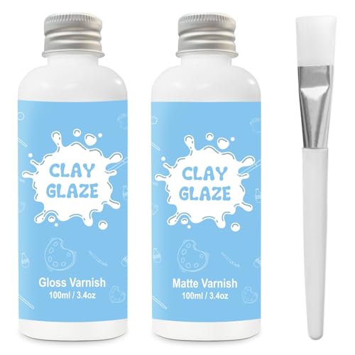 EIGTWEN 2 x 100ml Air Dry Clay Glaze, Gloss & Matte Finish, Prevents Cracking, Scratches, Watertight & Fireproof, Compatible with Clay, Plaster, Metal, Wood, Jewelry & More - size: A3-100ml-gloss+matte